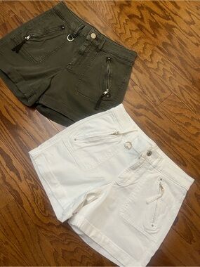 WHBM High-Rise Pret-A-Play Shorts — White and Olive, size 00
